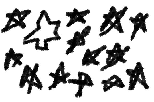Hand Drawn Star Doodle Set with Sketch Symbols Marker Scribble Shapes and Creative Design Elements