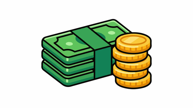 A stack of green bills with a stack of gold coins (1)