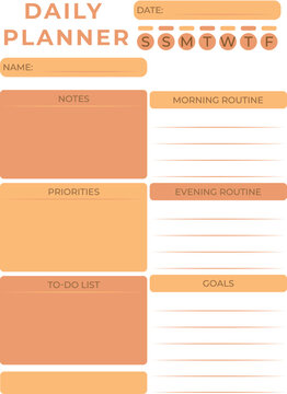 Daily Planner Worksheet Template with Routine Schedule Goal Tracking and Personal Organization Layout