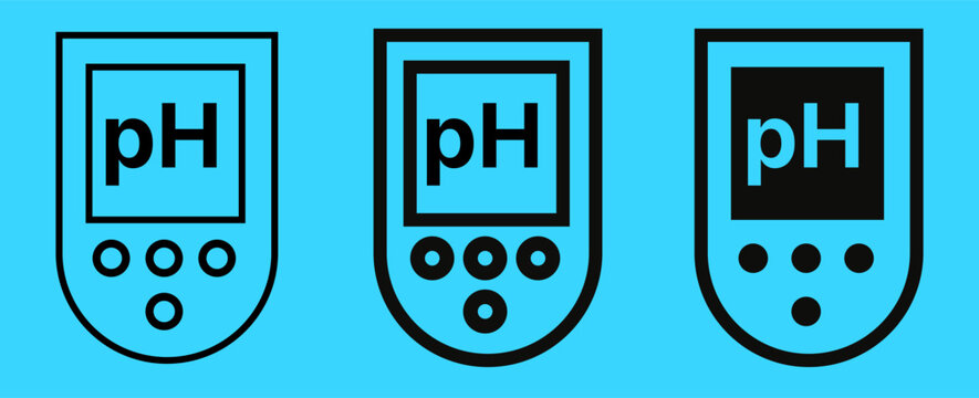 Three ph meter icons in black on a teal background for science and chemistry use