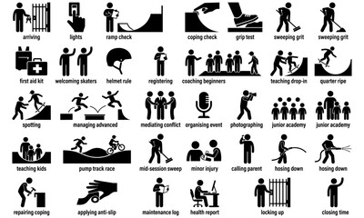 Naklejka premium Fitness, Sports, and Exercise Icons, Black Silhouettes, Vector Graphics, 40 Icons