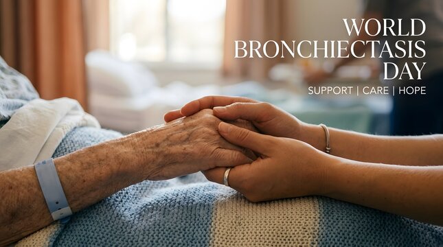Caring hands holding together for world bronchiectasis day awareness