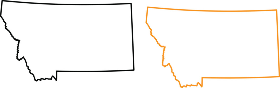 Montana state map outline, black and orange borders