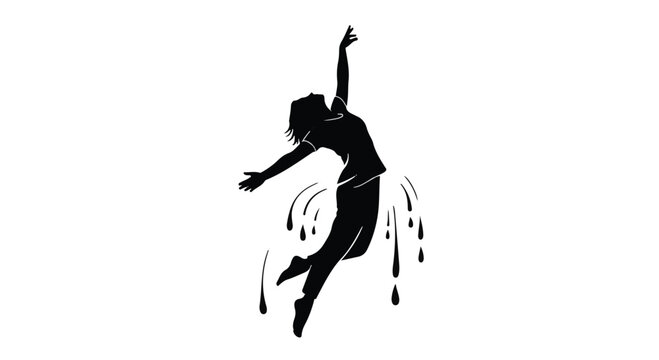 Dynamic silhouette of a joyful dancer leaping in mid-air with energetic splashes