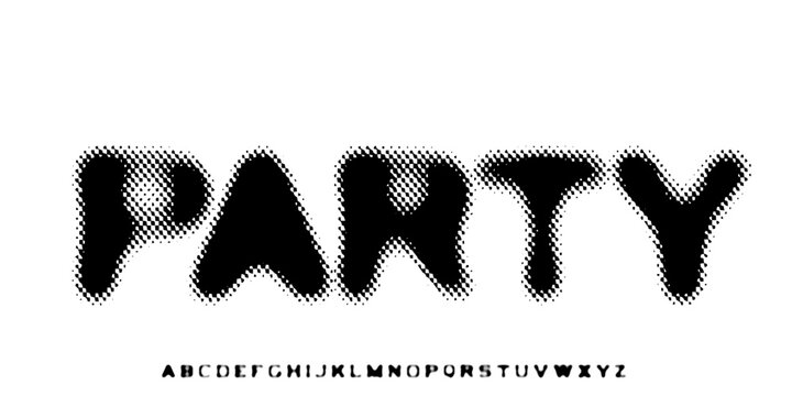 Party Halftone Font,
Bold grunge halftone font with hand painted style, perfect for rock posters, music events, and edgy designs. vector illustration 