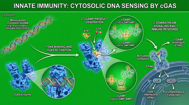 Molecular Illustration Of Cytosolic Dna Sensing By Cgas Enzyme