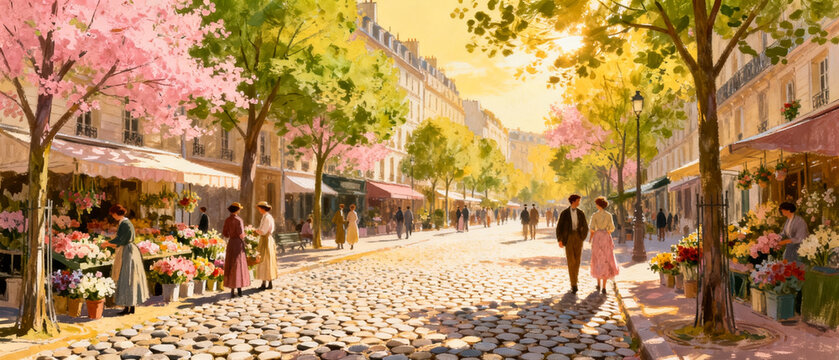Vintage European Street and Market Watercolor Art