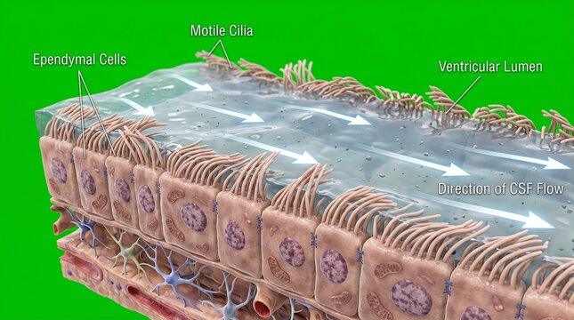 Ependymal Cells With Motile Cilia Detailed 3d Illustration