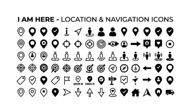 Horizontal I Am Here icon collection with location markers vector