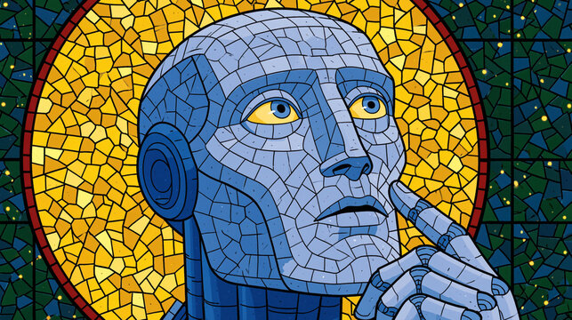 Fragmented Blue Mosaic Portrait Exploring Digital Identity and the Reconstructed Self