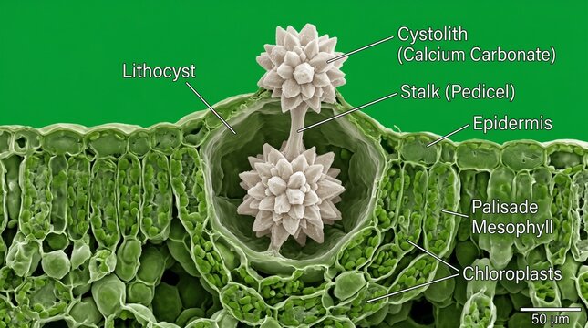 Cystolith And Lithocyst On Ficus Leaf Microscopic Image