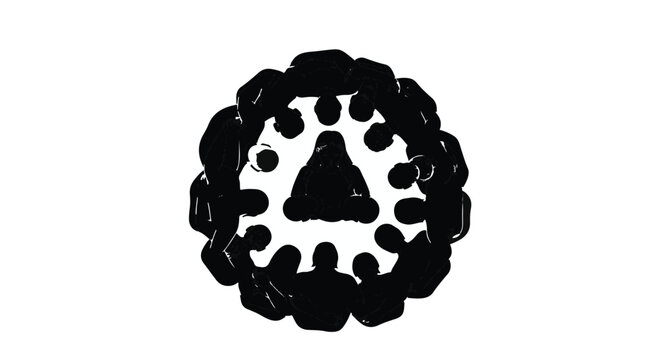 Abstract black geometric symbol with circular pattern and inner triangle on white background