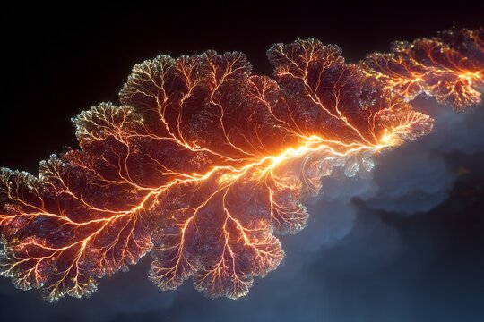 Aerial view of fiery explosion with bright orange sparks and dark clouds