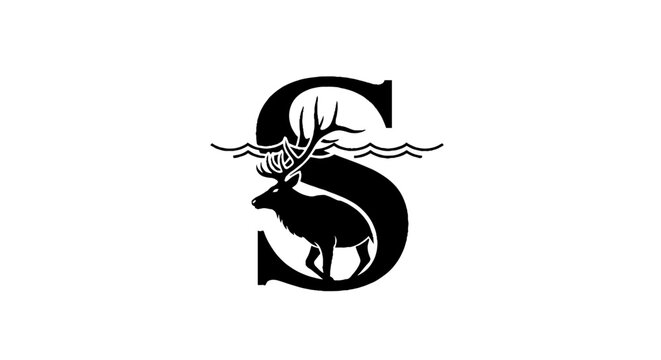 Stylized Letter S with Elk Silhouette Design.