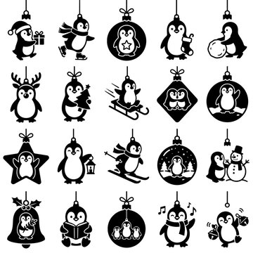 Christmas penguin icons flat design vector illustration