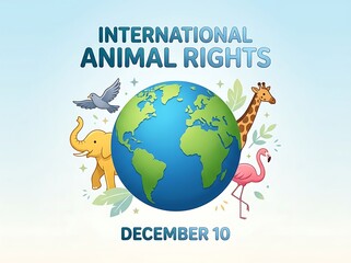 Obraz premium Colorful international animal rights day celebration illustration with globe and animals together