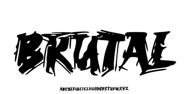 Brutal Font, Rough horror brush font with sharp strokes, perfect for Halloween posters, horror titles, and dark themed designs. Handwritten vector illustration 