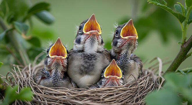 Baby birds in a nest outdoors.