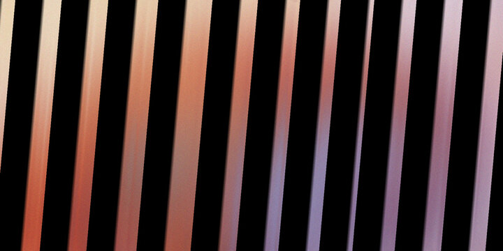 Abstract image featuring diagonal parallel lines with soft glowing gradients ranging from orange and peach to muted purple tones.
