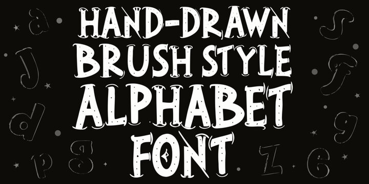 Hand drawn brush style alphabet font display on a chalkboard background