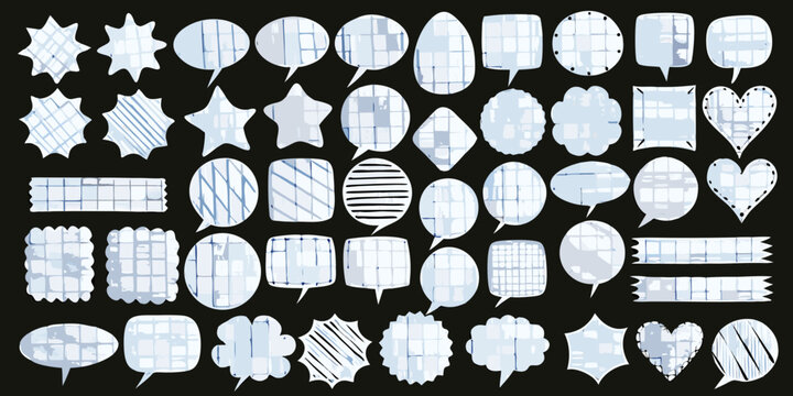 Speech bubbles and star shapes grid pattern light blue vector illustration
