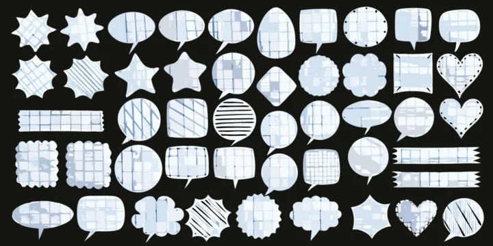 Speech bubbles and star shapes grid pattern light blue vector illustration