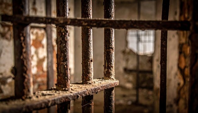 Rusty jail cell bars, interior view