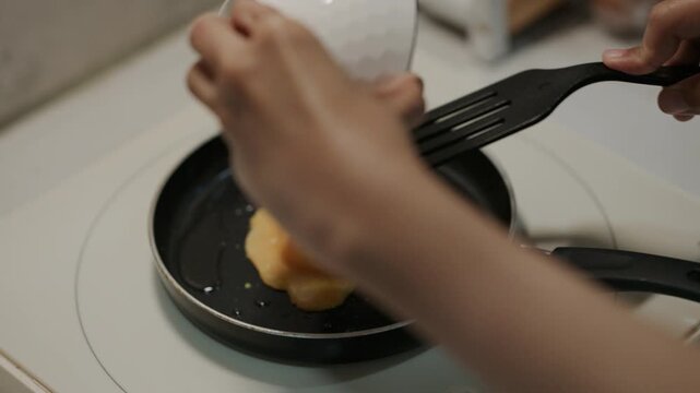 Stir Frying Celery with Scrambled Eggs in a Frying Pan, Healthy Home Cooking in 4K