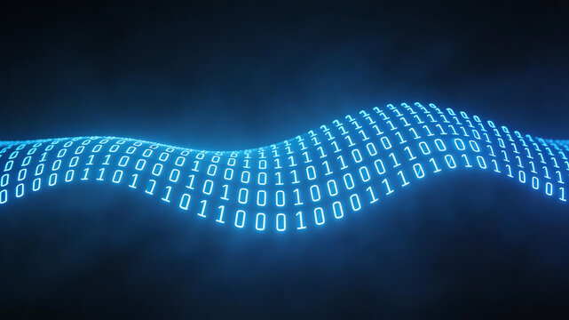 Binary code wave on dark background