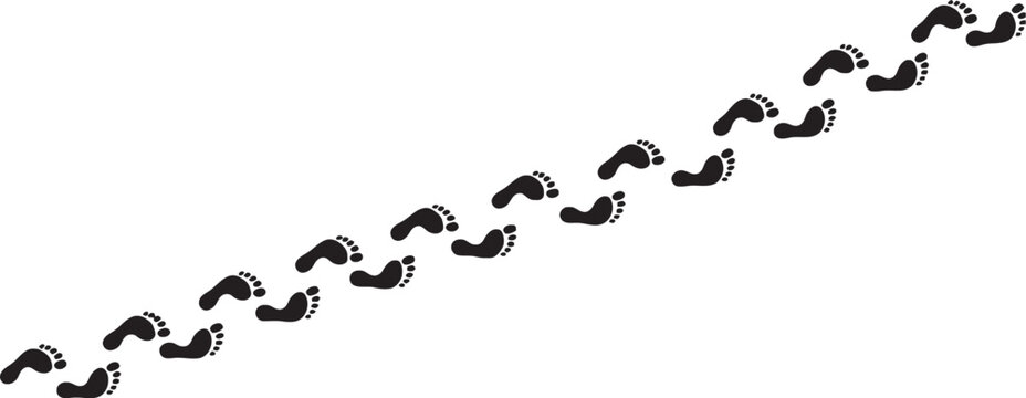 Human footprints tracking path icon set featuring walking trail footprints, navigation routes and movement direction symbols for travel, tracking and vector illustration designs.