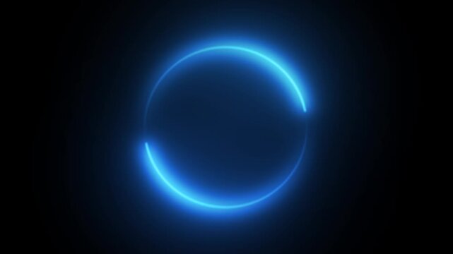 Glowing circle neon picture frame with two tone round neon color shade motion graphic animation black background. 4K footage video effect
