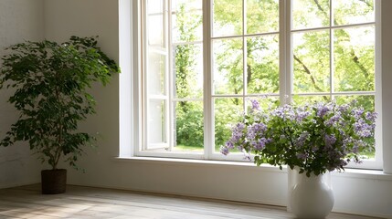 Fototapeta premium An airy studio scene featuring an open window that brings fresh air and a subtle sense of mystery