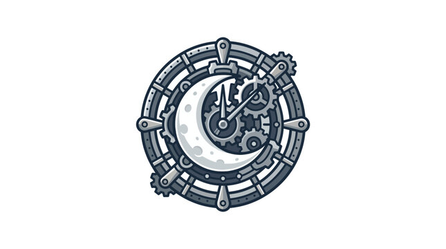Mechanical lunar crescent with detailed with moon phase
