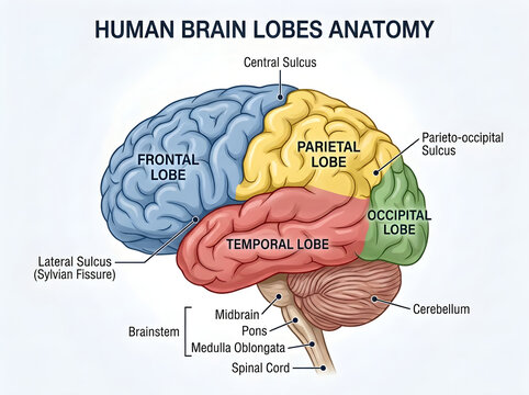 Human brain lobes anatomy diagram illustration
