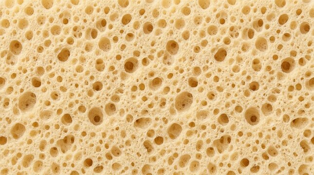 Porous yellow sponge texture background, macro detail of synthetic foam material, abstract organic pattern for cleaning and hygiene concepts