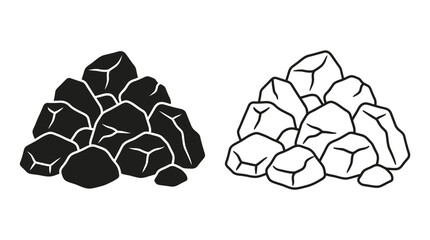 Pile Of Rocks Silhouette Black And White Line Art Illustration © Fariaislam