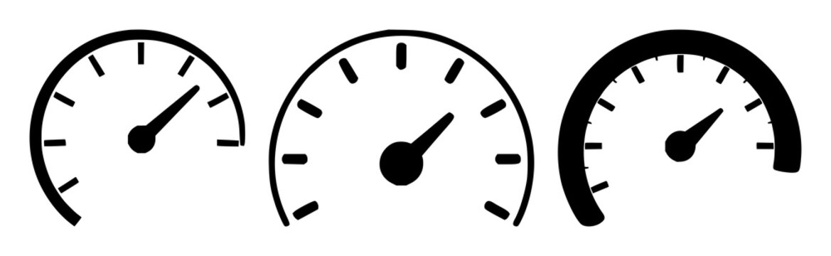 Accelerator speed icon set with single solid black icon on white background featuring speedometer, acceleration, velocity with black and white illustration