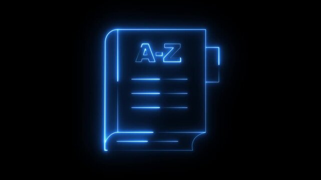Glowing neon dictionary book icon isolated on black background. dictionary icon animation. Foreign language conversation icon. animation