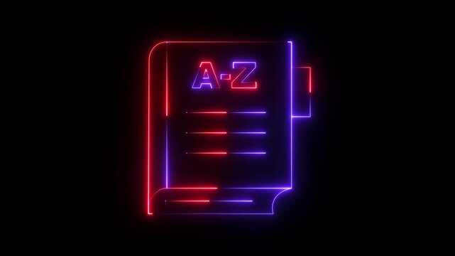 Glowing neon dictionary book icon isolated on black background. dictionary icon animation. Foreign language conversation icon. animation