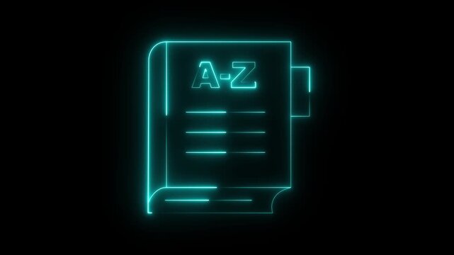 Glowing neon dictionary book icon isolated on black background. dictionary icon animation. Foreign language conversation icon. animation