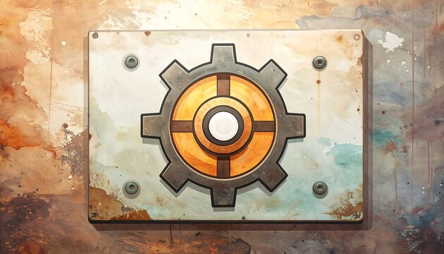 Rusty metal panel with gear