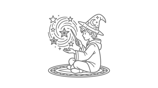 Wizard boy casting magic spell.