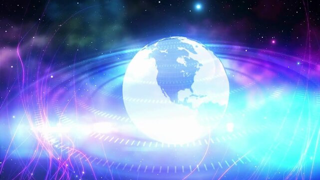 Glowing earth digital globe Suitable for spacethemed designs, science projects, educational materials, and digital backgrounds with a cosmic flair to enhance visuals.