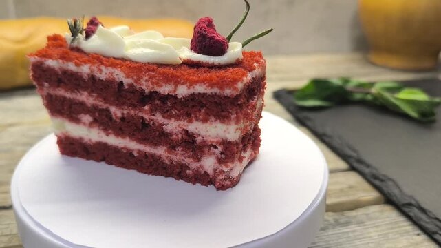 Honey-almond layered cake with berries on top	