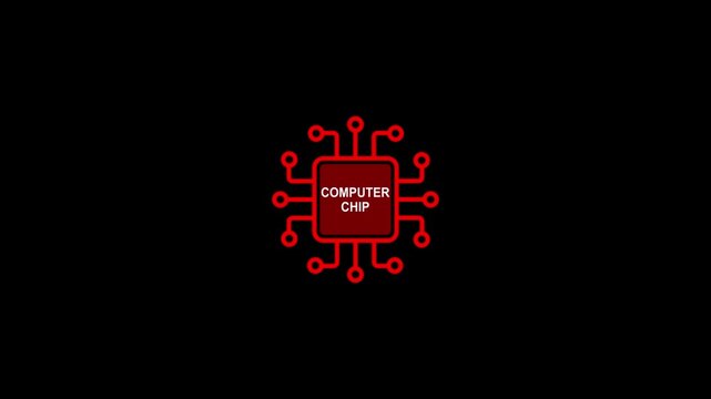 Computer Chip Processor with Digital Circuit Connections Animation