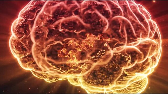 Radiating orange brain structure showing mental energy.