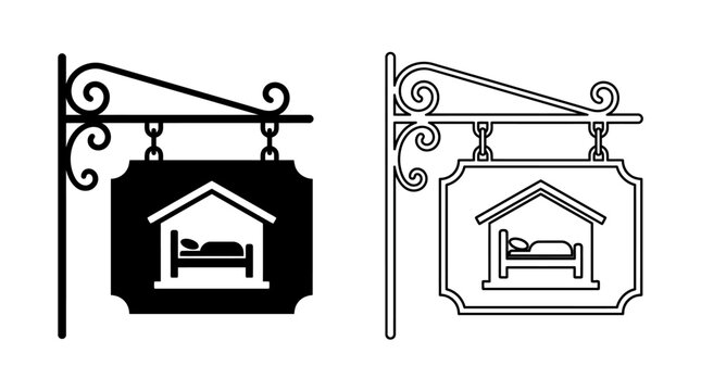 Bed And Breakfast Sign Black And White Line Art Illustration