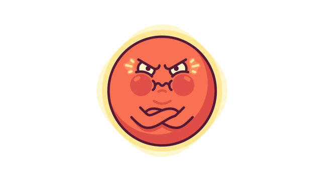 A cartoon orange emoticon with a frowning face and rosy cheeks against a plain white background with a yellow glow.