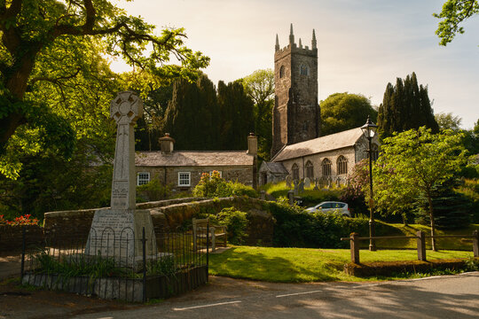 Historic Parish Church and War Memorial in a Rural English Village