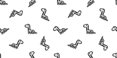 Brachiosaurus seamless pattern dinosaur fossil skeleton bone skull cartoon vector character doodle illustration tile background wrapping paper repeat wallpaper scarf isolated design © CNuisin